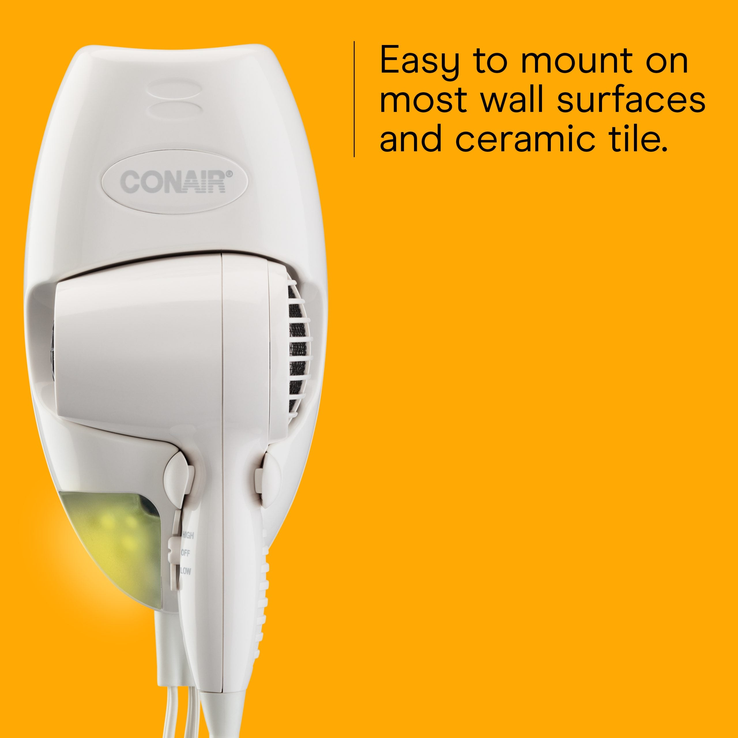 Wall-Mount Hair Dryer with LED Night Light
