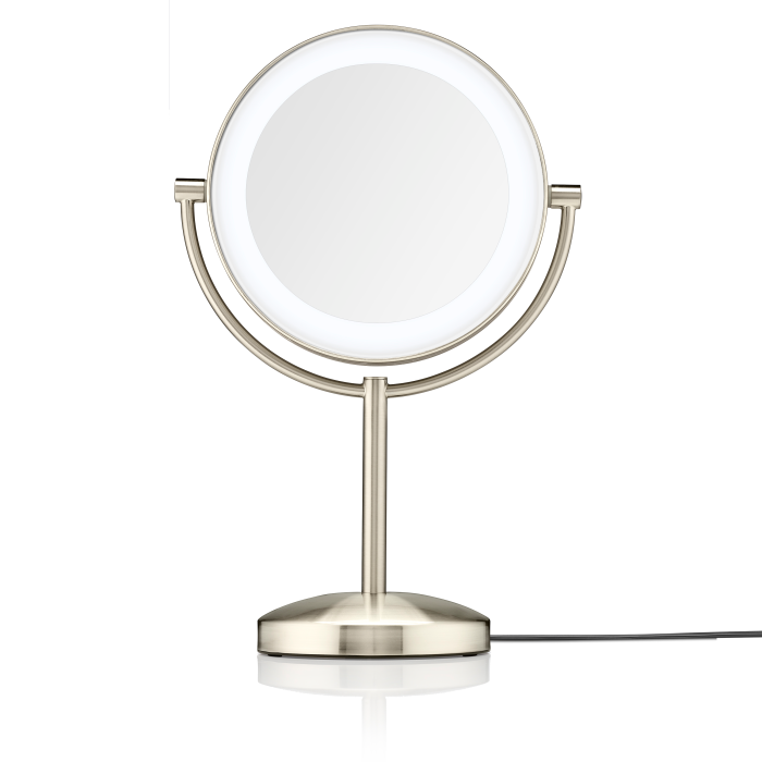 1x/10x Brushed Satin Nickel Lighted Makeup Mirror
