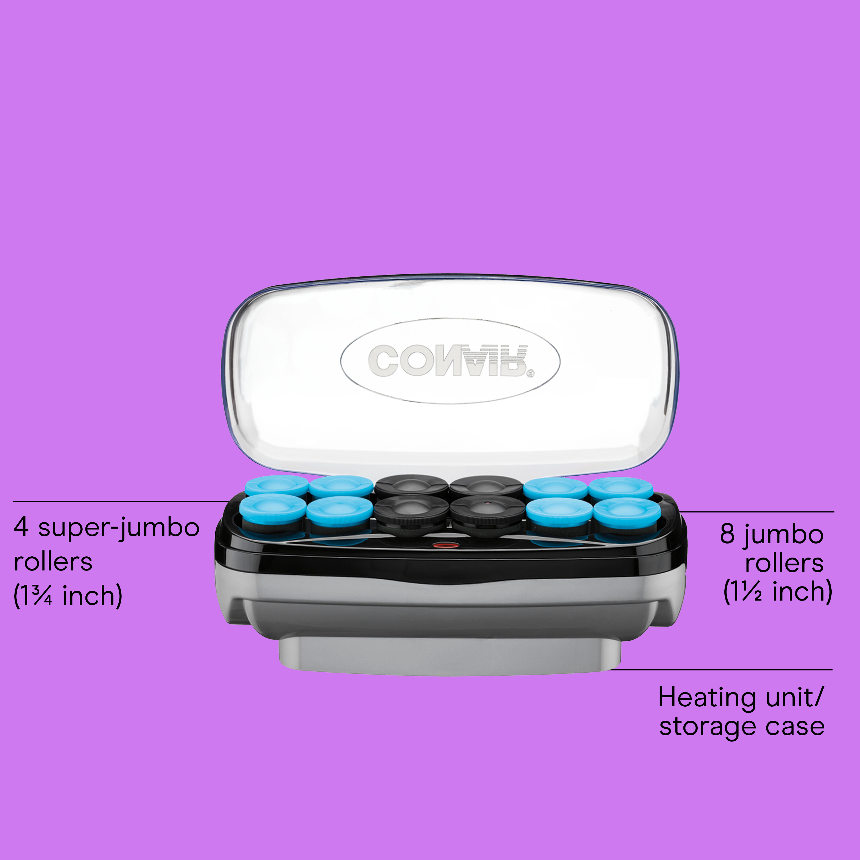 Custom Curls &amp; Waves Jumbo and Extra-Large Ceramic Hot Rollers, Hair Setter for Salon-Style Curls, 12 Rollers