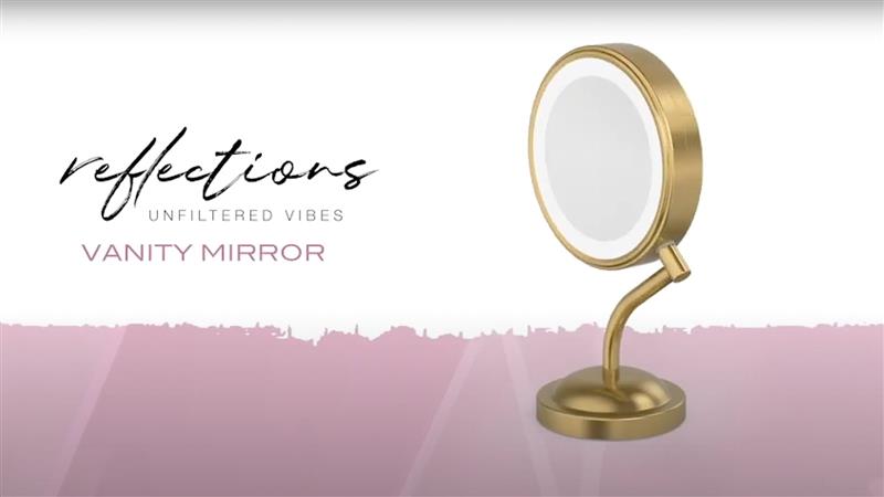 LED-Lighted 1x/5x Magnification Mirror in Brushed Brass